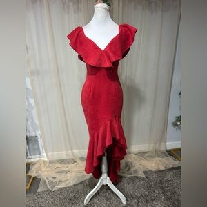 Shop 17 Red Ruffle Off-Shoulder Hi-Low Midi Dress Size S